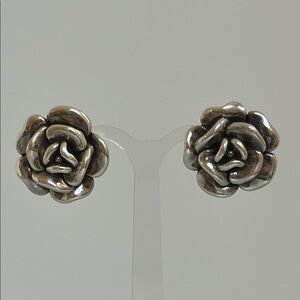Sterling Silver Rose Stud Earrings - Silver Floral Earrings